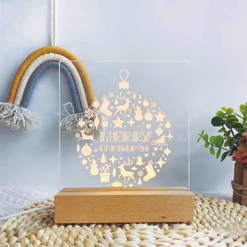 Miniatura 2 de Adornos de Navidad de bola de luz nocturna, elementos de Navidad con alce de copo de nieve, luz cálida, lámpara de escritorio, decoración