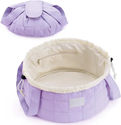 Miniatura 10 de Bolsa de maquillaje con cordón en forma de barril grande, bolsa de cosméticos, organizador de artículos de tocador para mujeres, A-Negro