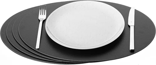 Miniatura 11 de Nikalaz Nikalaz - Juego de 4 manteles individuales ovalados de cuero reciclado, 18 x 13 pulgadas, decoración de mesa de comedor y cocina