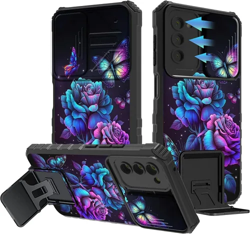 Miniatura 408 de Funda para Samsung Galaxy S22 Ultra 5G, Galaxy S22 Ultra con cubierta de cámara deslizante, funda resistente de doble capa con función atril Black
