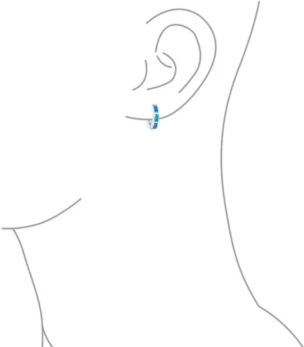 Miniatura 3 de Aretes de aro iridiscentes con incrustaciones de ópalo creadas en blanco y azul para mujeres, adolescentes, plata de ley 925, piedra natal
