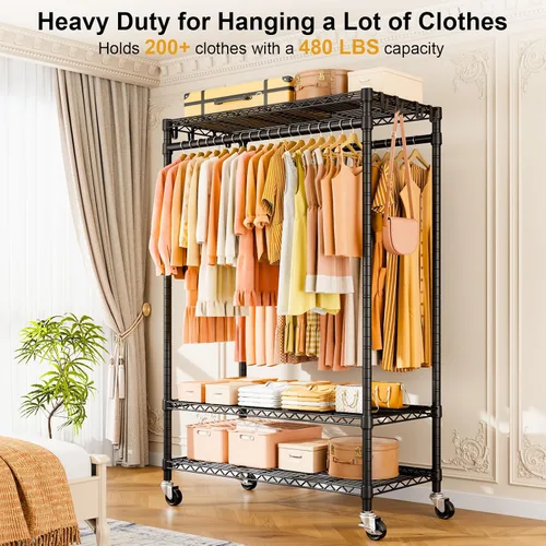 Miniatura 2 de ULIFHOME P7 - Perchero enrollable para ropa, estantes para colgar ropa, estante resistente para prendas con ruedas, estante de clóset portátil de 3