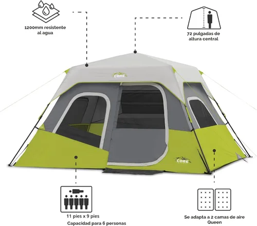 Miniatura 4 de CORE Tiendas de campaña instantáneas Tienda de campaña familiar para múltiples habitaciones, para coche, camping, bolsillos de almacenamiento