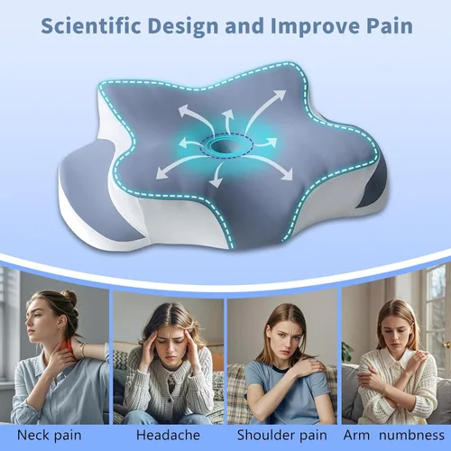 Miniatura 5 de Almohada cervical de espuma viscoelástica, almohada refrescante para dormir, almohadas ergonómicas de espuma viscoelástica para apoyo del cuello
