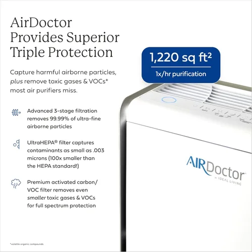 Miniatura 2 de AIRDOCTOR Purificador de aire AD2000 para habitaciones pequeñas y medianas y dormitorios pequeños. Filtración de 3 etapas con prefiltro, UltraHEPA