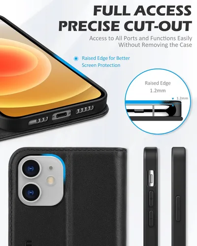 Miniatura 7 de SHIELDON Funda para iPhone 12/12 Pro 5G, Funda Tipo Billetera de Piel Auténtica con Bloqueo RFID Magnético, Soporte para Tarjetas de Crédito