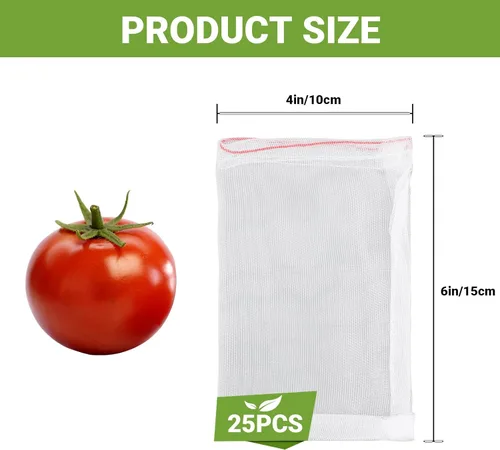 Miniatura 4 de Bolsas de cobertura de frutas contra pájaros, 25 bolsas de malla de protección de frutas de 4 x 6 pulgadas con cuerda, red para árboles frutales