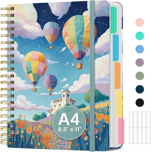 Miniatura 39 de Cuadernos grandes de espiral rayados para el trabajo con divisores y pestañas extraíbles, 8.5 x 11 pulgadas, bonito cuaderno de tapa dura de 5 A
