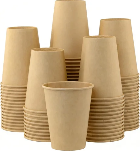 Miniatura 40 de Paquete de 100 tazas de café desechables de pared ondulada corrugada de 16 onzas con tapas y pajitas, tazas aisladas resistentes para bebidas