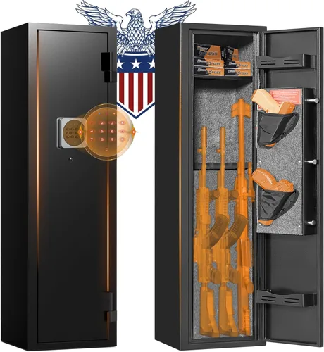Caja fuerte para 3 armas, caja fuerte para rifles y pistolas con puerta de acceso completo de 180° y estante extraíble, sin montaje con sistema de
