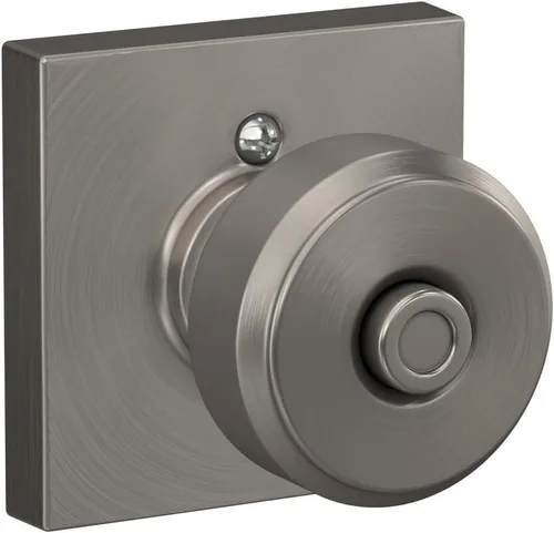 Miniatura 3 de Schlage F40 BWE 619 COL Pomo para puerta Bowery con moldura Collins, cerradura de privacidad para dormitorio y baño, níquel satinado