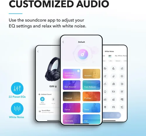 Miniatura 4 de soundcore by Anker Q20i Auriculares híbridos con cancelación activa de ruido, Bluetooth inalámbrico supraaurales, 40H de reproducción larga con ANC