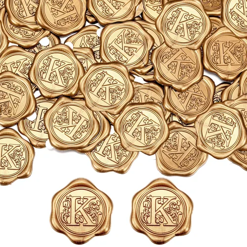 Miniatura 17 de Yoption 50 piezas de pegatinas de sello de cera inicial G, pegatinas de sello autoadhesivas de letra dorada retro antigua para sobres, para bodas
