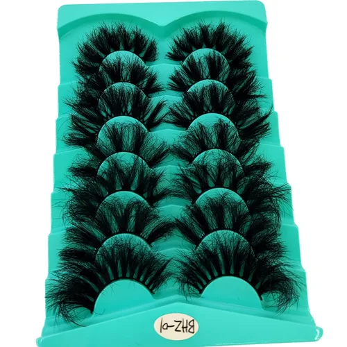 Miniatura 4 de 6 pares de pestañas postizas de ojo de gato, esponjosas pestañas de visón sintético 8D, pestañas dramáticas largas y gruesas (7 pares-BHZ01)