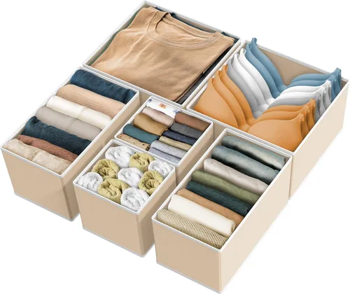 Simple Houseware Organizador de cajones de ropa interior para lencería, ropa interior, brasier, bragas, calcetín, mameluco, juego de 6, beige