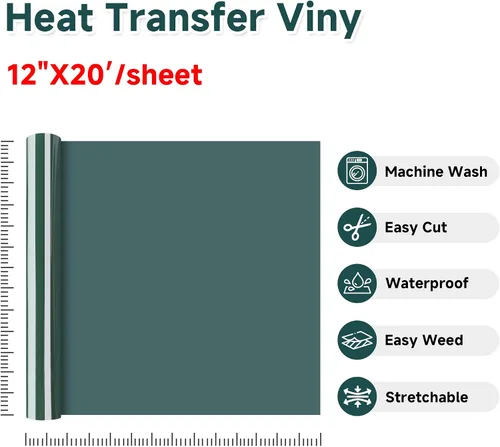 Miniatura 2 de Vinilo HTV para planchar de 12 pulgadas por 20 pies, rollo de transferencia de calor HTV para camisetas, rollo de vinilo fácil de cortar y Verde