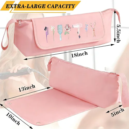 Miniatura 2 de Bolsa de viaje para herramientas para el cabello con alfombrilla resistente al calor, organizador de herramientas de pelo caliente 2 en 1
