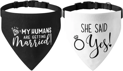 Miniatura 10 de El mejor collar de bandana de boda para perro, bandana de compromiso ajustable para mascotas con hebilla de liberación rápida y anillo en D