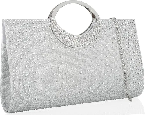 Miniatura 17 de Dexmay - Bolso de mano con diamantes de imitación con asa de cristal para boda, fiesta, elegante bolso de mano para mujer