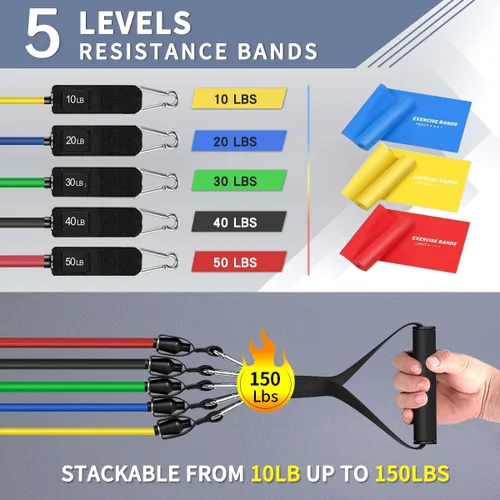 Miniatura 4 de WHATAFIT Bandas de resistencia, bandas de ejercicio, bandas de resistencia para entrenamiento, bandas de entrenamiento con asas para hombres