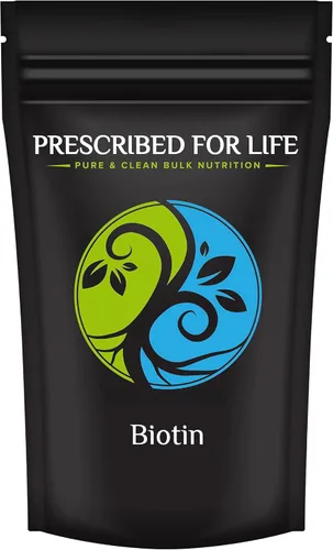Prescribed For Life Polvo de biotina | Vitamina B7 para la salud de la piel, las uñas y el cabello | Vegano, sin gluten, sin OMG, sin soja, Kosher |