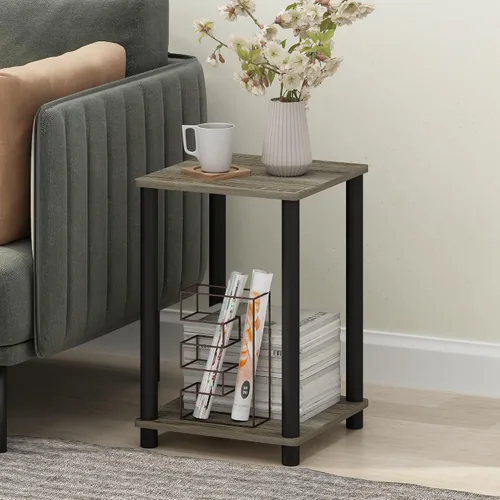 Miniatura 7 de Furinno Mesa de Noche Simplista, Mesita de Noche Pequeña de 2 Niveles con Estante Abierto, Mesa de Cabecera de Montaje sin Herramientas, Mesa