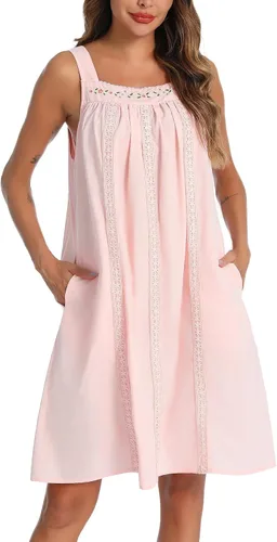 YOZLY - Camisones de algodón sin mangas para mujer, camisón de tanque de noche con bolsillos