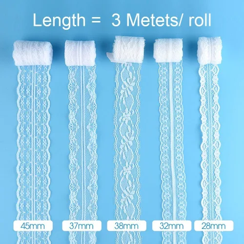 Miniatura 2 de FEPITO Cinta de encaje blanco de 39.6 yardas, 12 rollos de cinta de encaje surtido para coser y decoraciones festoneadas de boda nupcial