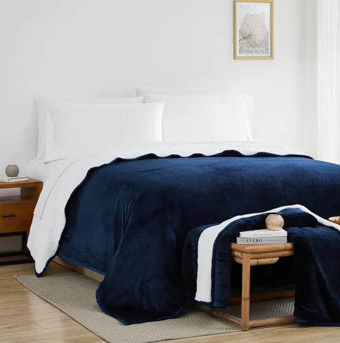 Miniatura 4 de Southshore Fine Living, Inc. Manta de forro polar Sherpa azul, acogedora manta de forro polar para sofá o cama, mantas y mantas de viaje