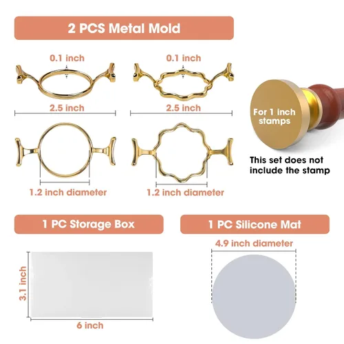 Miniatura 2 de Kit de Sello de Cera Yelsky con Sello de Cera de 1 Pulgada - 2 Moldes de Sello Metálicos con Forma de Flor Redonda, Alfombrilla de Silicona para 2