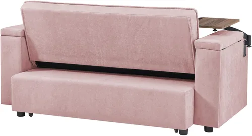 Miniatura 7 de hansones Sofá cama extraíble multifuncional de 66 pulgadas con mesa auxiliar oculta, reposabrazos de almacenamiento, puerto de carga integrado