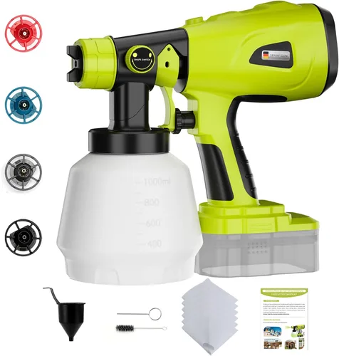 Pulverizador de pintura para batería Ryobi One+ de 18V con contenedor grande de 1000ML, cobertura uniforme, sin obstrucciones, pistola pulverizadora