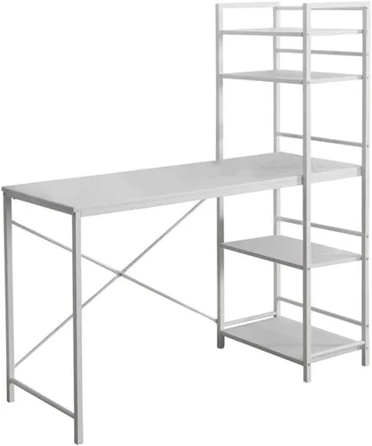 Monarch Specialties Estación de trabajo de estudio con 4 estanterías, escritorio para computadora para el hogar y la oficina con 4 niveles, 48 Blanco