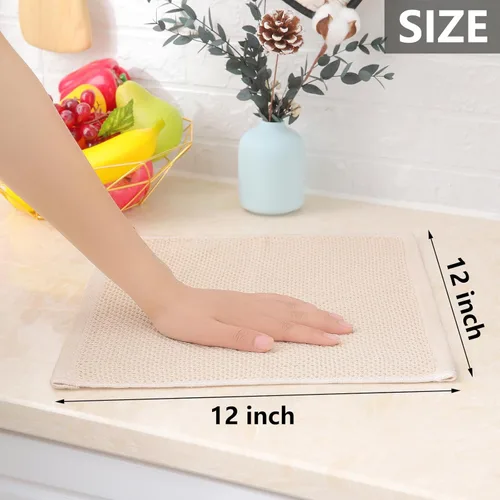 Miniatura 5 de Homaxy Trapos de cocina de 100% algodón, tejido de punto gofre, ultrasuaves, absorbentes y de secado rápido, 12 x 12 pulgadas, paquete de 6, beige