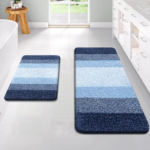 Miniatura 44 de OLANLY Juego de 2 alfombras de baño de microfibra suave y absorbente, antideslizantes, se pueden lavar y secar a máquina, alfombras de baño peludas