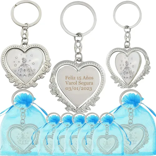 Miniatura 14 de 12 piezas personalizado Quinceañera Recuerdos Para Quinceañera Corazón llaveros Dulce 16 Quinceañera Rojo