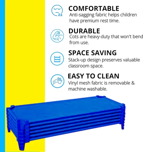 Miniatura 5 de Wood Designs Cunas de guardería apilables para niños, 52 pulgadas, azules, catres para siesta listas para montar para dormir, preescolar, guardería