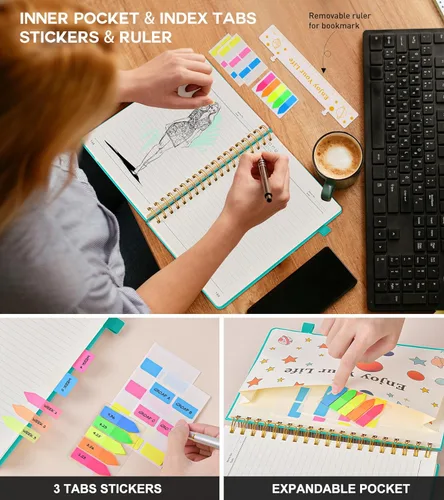 Miniatura 6 de Cuaderno de espiral para mujeres y hombres, 300 páginas rayadas numeradas, con rayas universitarias, cuaderno A5 encuadernado en espiral de tapa Azul