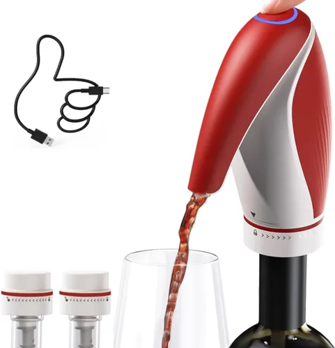 Miniatura 4 de Dispensador aireador de vino eléctrico, vertedor de vino automático con decantación de un solo toque, dispensador de vino recargable sin goteo con 2