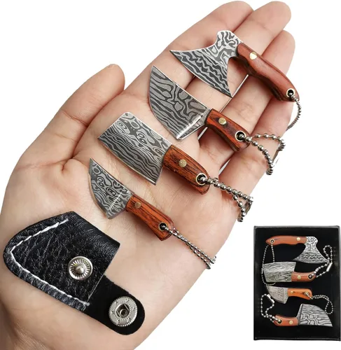 STARDW Juego de cuchillos de bolsillo de Damasco, cuchillo EDC con funda, juego de cuchillos de llavero de mini chef, cosas pequeñas para cortador