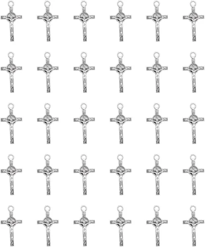 50 dijes de cruz de Jesús para pulseras, pequeños de 0.9 x 0.5 in, colgantes de metal vintage para hacer joyas, collares, aretes, llavero,