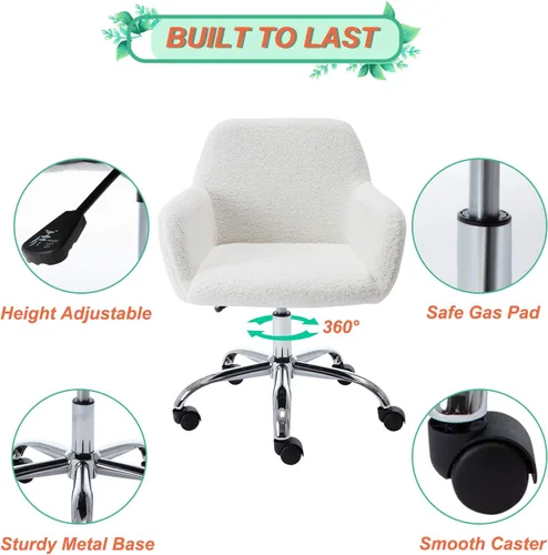 Miniatura 4 de Silla de tocador de piel sintética, elegante silla de tocador blanca esponjosa para niñas y mujeres, moderna silla tapizada para oficina en casa