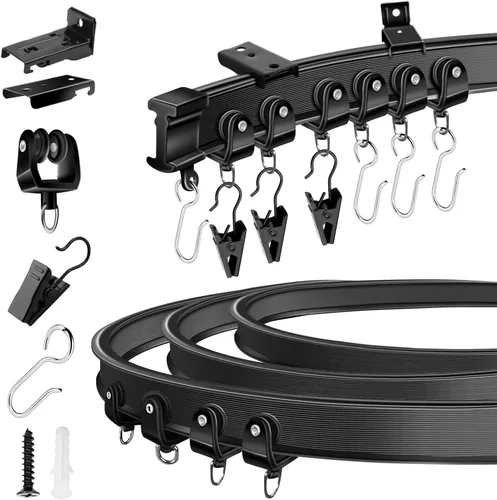 KOLAKO Riel de cortina de techo, rieles flexibles y flexibles para montaje en pared de 12 pies, sistema de riel de cortina deslizante curva, divisor