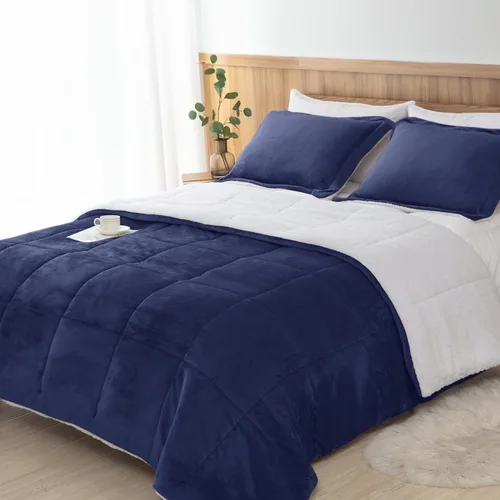 Miniatura 14 de Seward Park Juego de edredón Sherpa gris tamaño Twin XL, ropa de cama suave y cálida para todas las estaciones, manta de otoño de forro polar