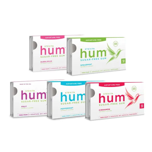 Miniatura 9 de Stevita Hum, Bubblegum - Goma de mascar sin azúcar - 12 piezas, paquete de 12 - Apoya la salud oral - Sin OMG, vegetariano, keto, sin gluten - 72