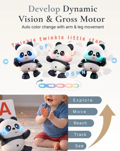 Miniatura 3 de Cuddobaby Dancing Panda Juguete musical de alto contraste, tiempo de barriga independiente, 0-6M 6-12M, luces cambiantes, soporte para tarjetas