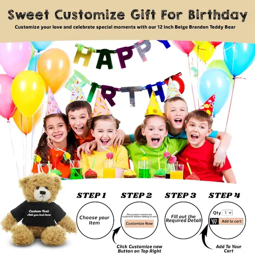 Miniatura 3 de Oso Brandon beige personalizado – Juguete de peluche personalizado de 12 pulgadas – Regalo perfecto de oso personalizado para graduación, San