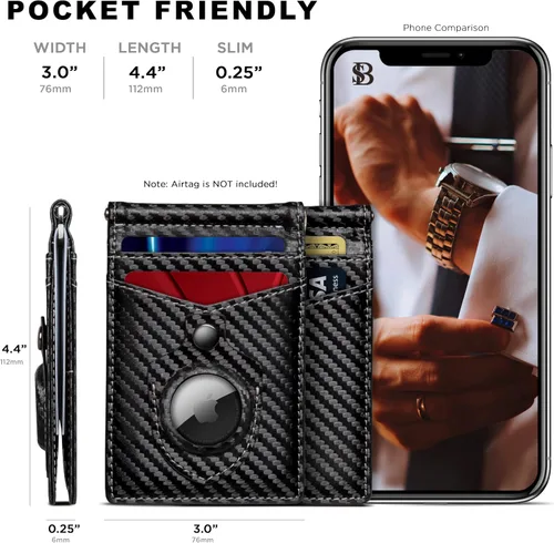 Miniatura 53 de Serman Brand RFID billetera de bloqueo Slim Bifold – cuero genuino minimalista bolsillo frontal carteras para hombres con clip para dinero, cartera