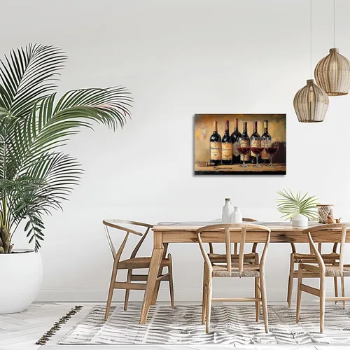 Miniatura 5 de XLMDYYSW Arte de pared vintage para cocina, imagen rústica de vino tinto y uva, pintura de queso de granja, botella de vino, impresiones en lienzo