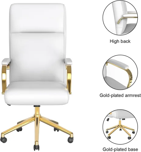 Miniatura 5 de MUZII Silla de oficina blanca con brazos, silla de oficina ejecutiva de respaldo alto grande y alta, silla de escritorio de oficina de piel